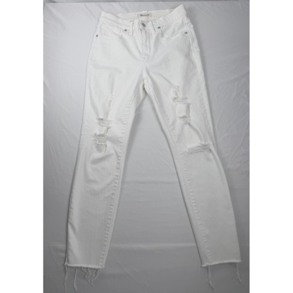 Madewell Size 28 9" High Rise Skinny Crop Distressed White Jeans Raw Hem #mc